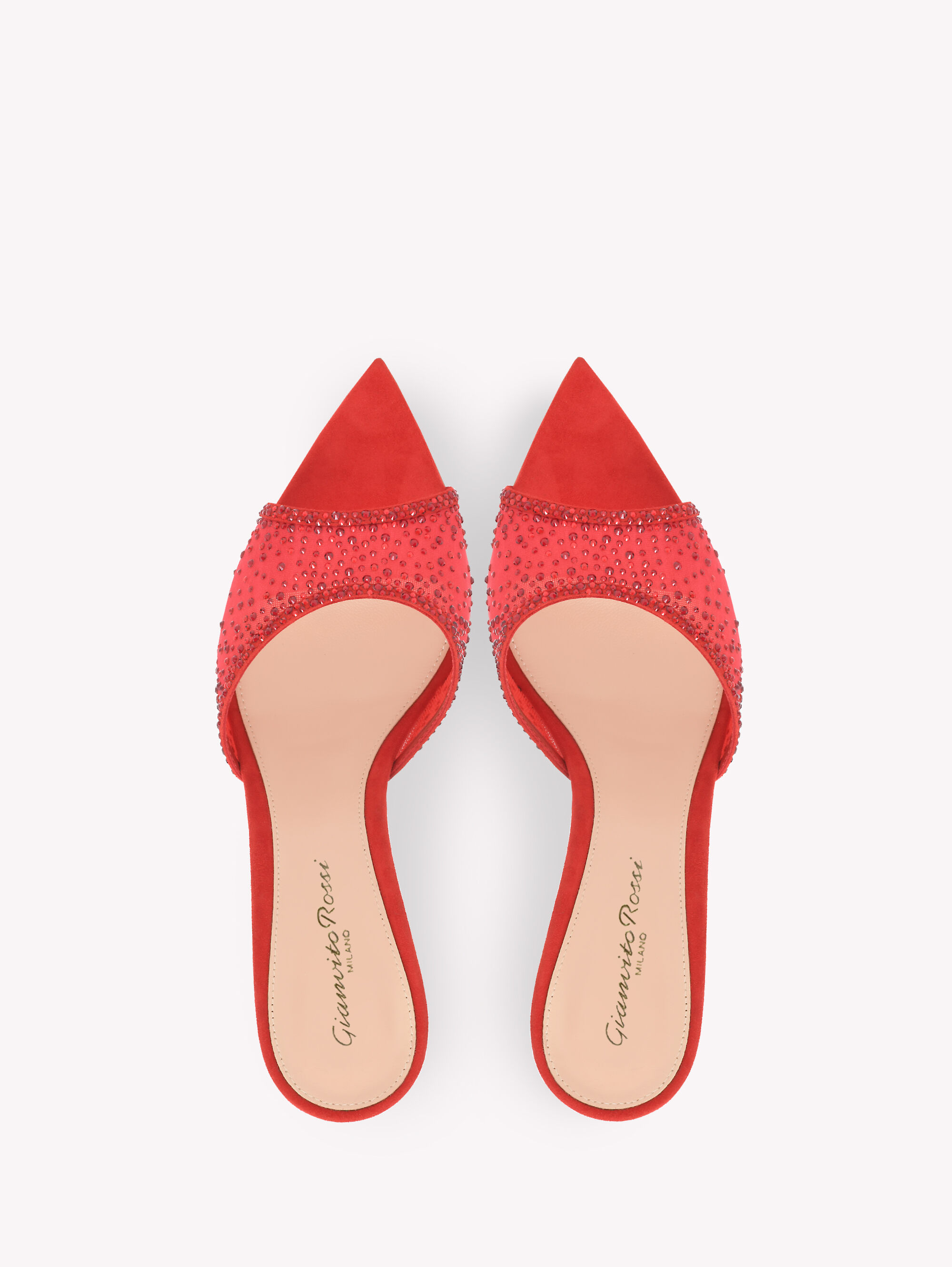 直営店【GIANVITO ROSSI】RANIA スタッズ PINK 85mm ミュール Gianvito Rossi Rania Crystal Embellished Pumps in Praline