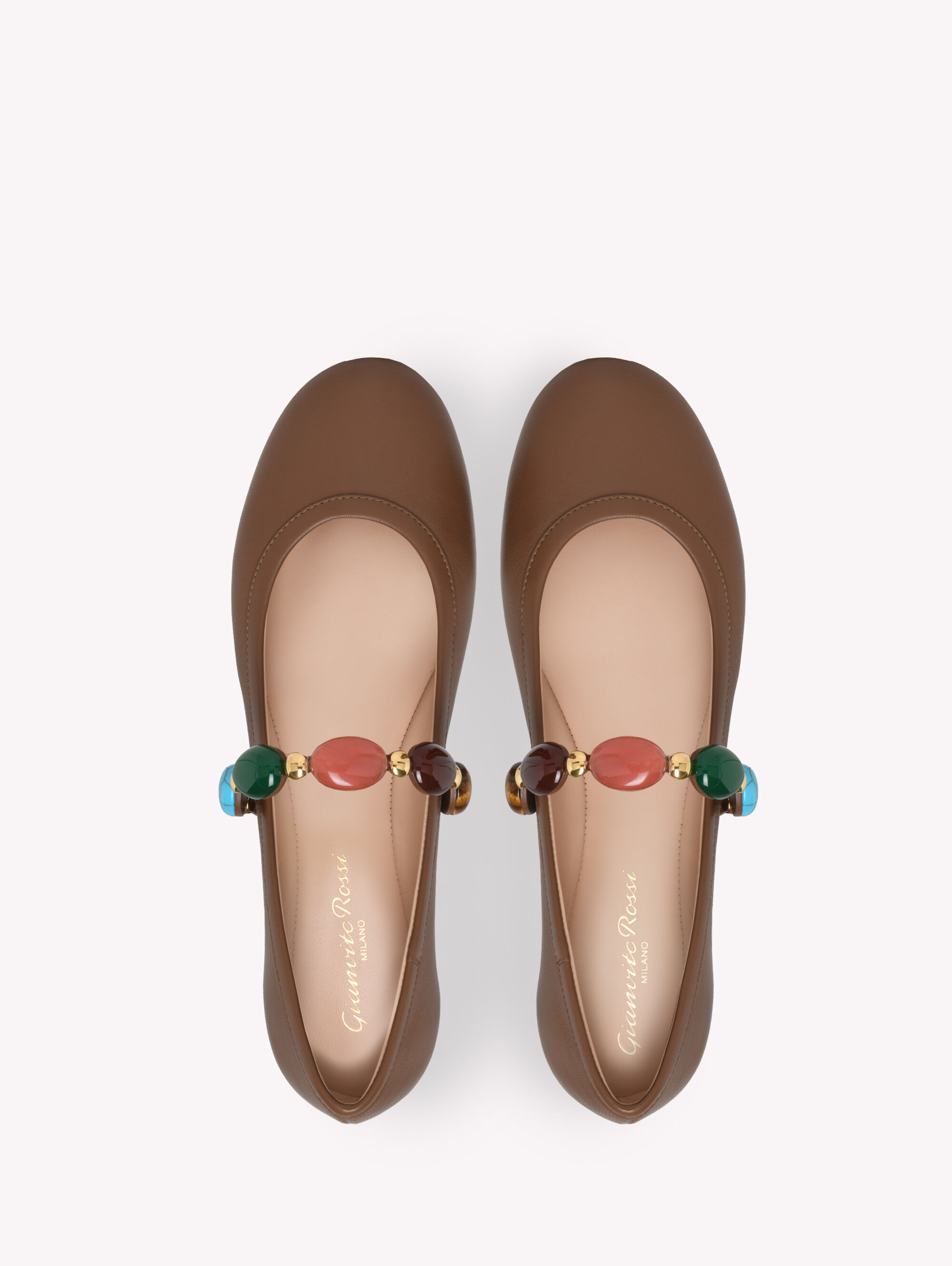 フラットシューズ Gianvito Rossi Shanti embellished leather Mary Jane flats Shanti embellished leather Mary Jane flats in brown