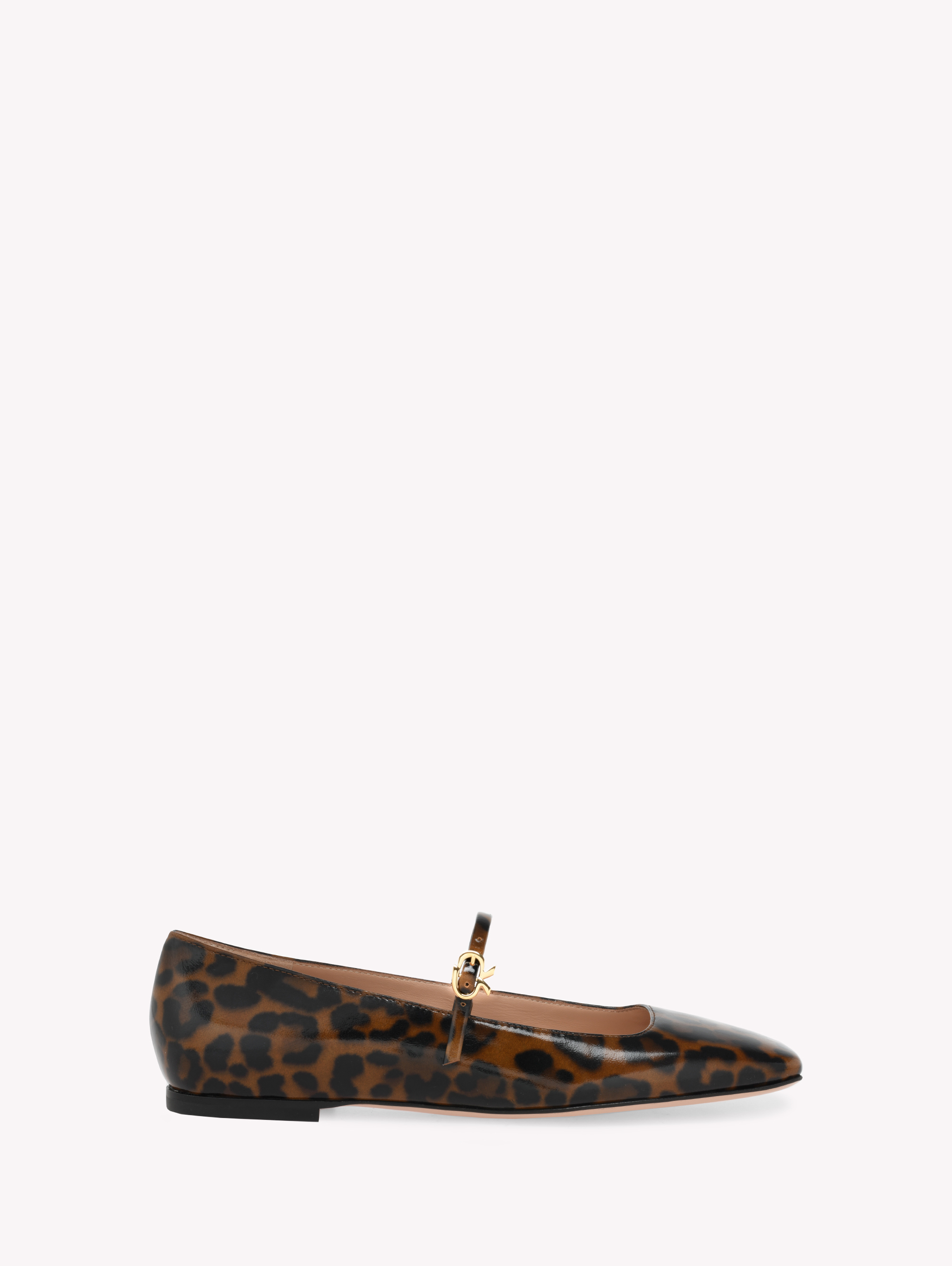 Gianvito Rossi Christina 05 Leopard-print Glossed-leather Mary Jane Flats In Brown